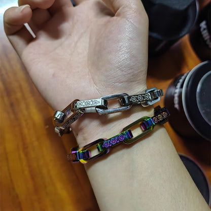 Titanium Bracelet – FloraLink Chains Unisex Modern Steel with Daisy Pattern Engraving