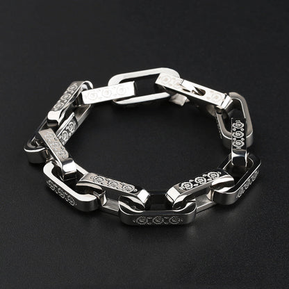 Titanium Bracelet – FloraLink Chains Unisex Modern Steel with Daisy Pattern Engraving