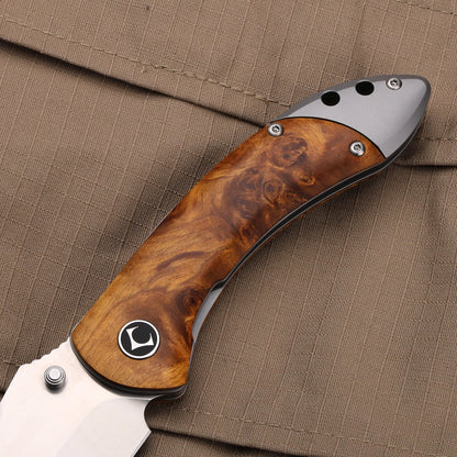Titanium Folding Knife – Enchantress VG10 with Stabilized Wood EDC