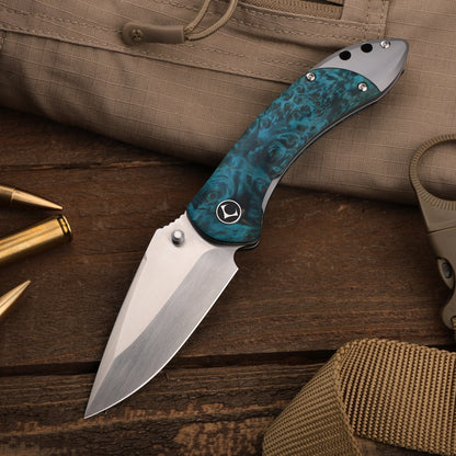 Titanium Folding Knife – Enchantress VG10 with Stabilized Wood EDC