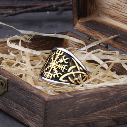 Vegvisir Compass Ring – Viking with Norse Rune Gothic Symbol Band