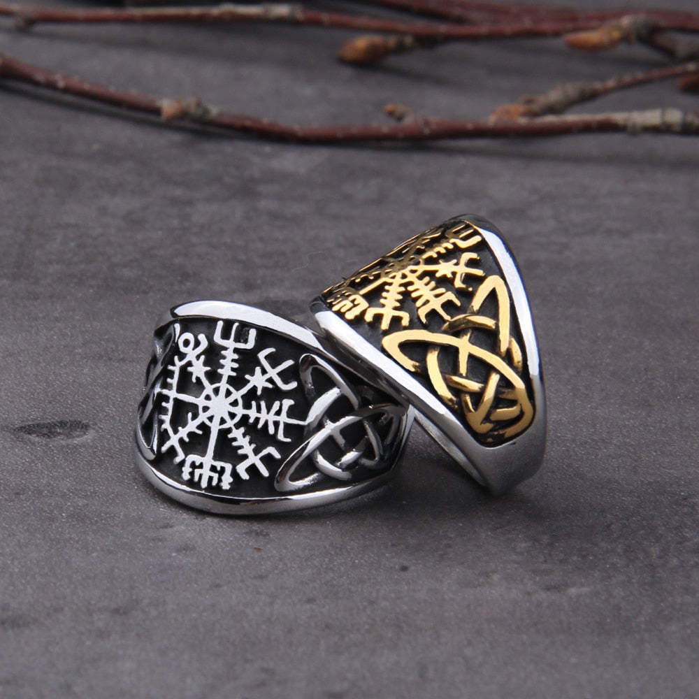 Vegvisir Compass Ring – Viking with Norse Rune Gothic Symbol Band