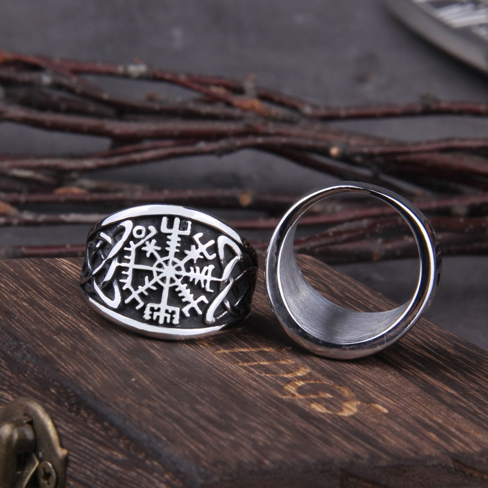 Vegvisir Compass Ring – Viking with Norse Rune Gothic Symbol Band