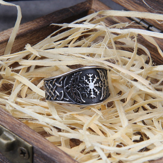 Vegvisir Compass Ring – Viking with Norse Rune Gothic Symbol Band