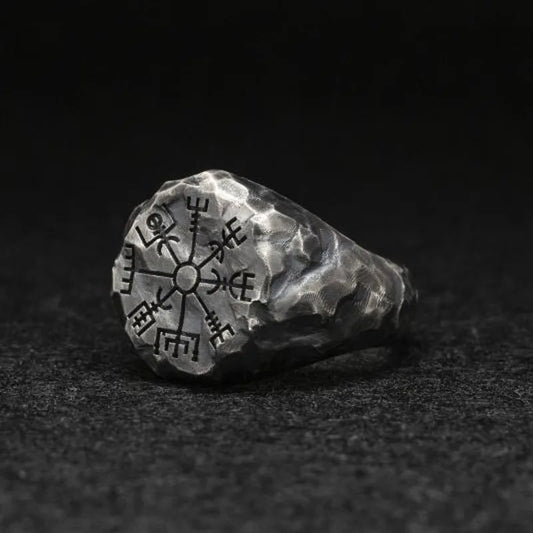 Vegvisir Compass Ring – Viking with Open Band Adjustable Gothic Punk Vintage