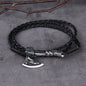 Viking Axe Bracelet – Leather with Combat Valknut Nordic Amulet Multilayer Bangle