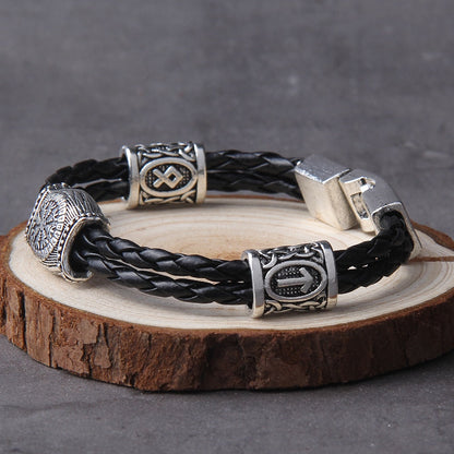 Viking Rune Bracelet – Leather with Helm of Awe Norse Gothic Punk Statement