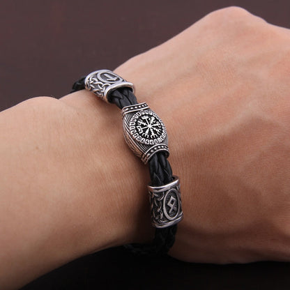 Viking Rune Bracelet – Leather with Helm of Awe Norse Gothic Punk Statement