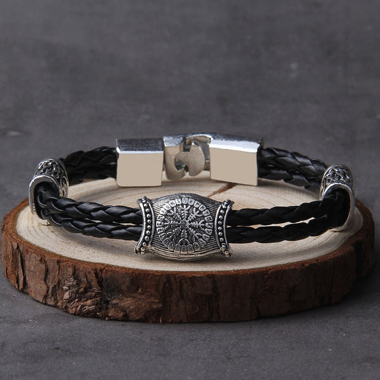 Viking Rune Bracelet – Leather with Helm of Awe Norse Gothic Punk Statement