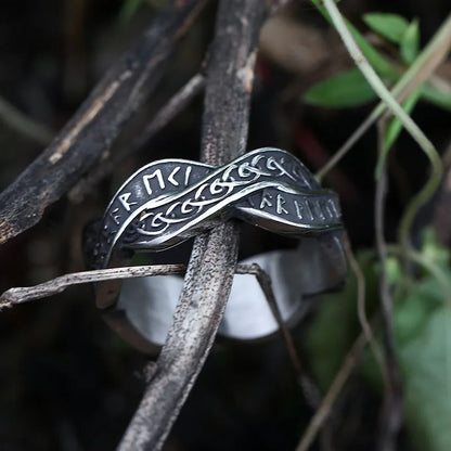 Viking Rune Ring – 316L Stainless Steel with Intertwined Odin Norse Gothic Band