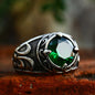 Viking Rune Ring – Emerald Stone Norse Gothic Punk Band for Alternative Styling