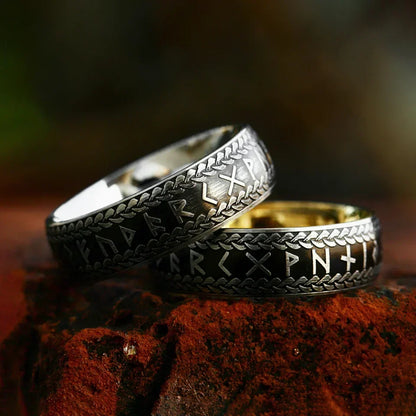 Viking Rune Ring – Norse with Amulet Gothic Punk Statement Silver Gold