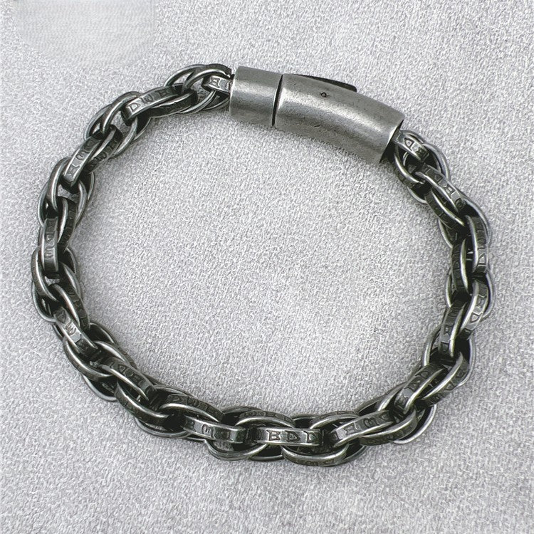 Vintage Dragon Bracelet – Six-Character Mantra with Twisted Bone Titanium Steel