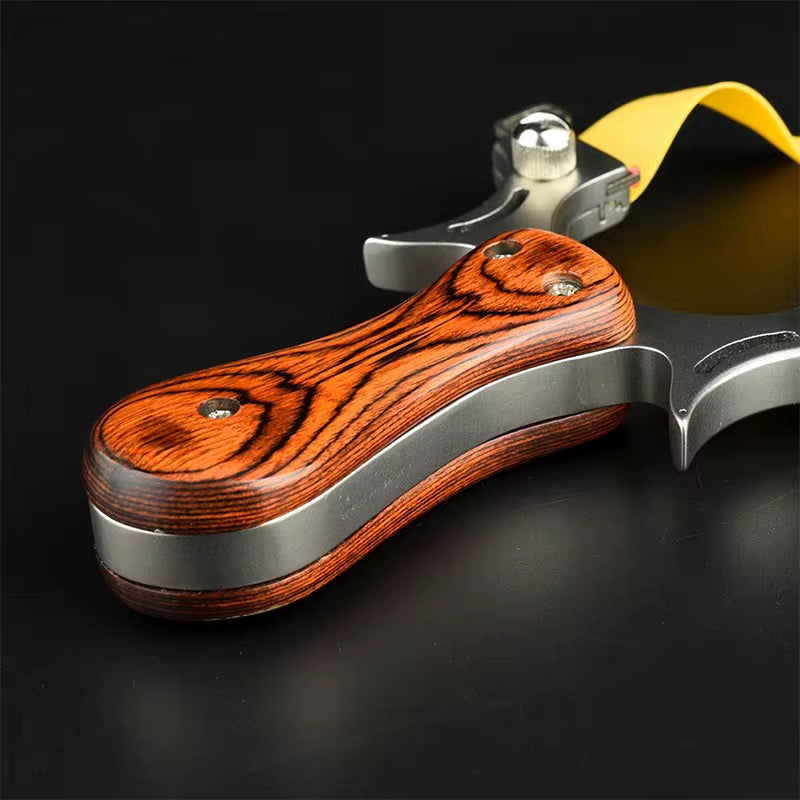 Wrist Brace Slingshot – Rocket with Wooden Handle Steel Fork with Fiber Optic Sight